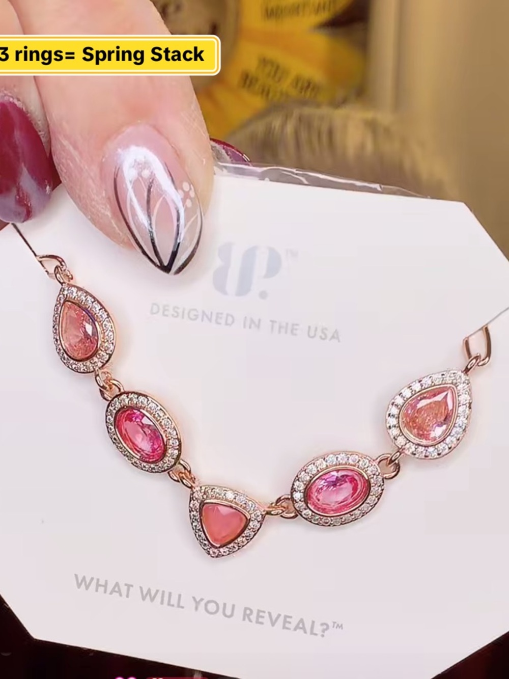 Bomb party unicorn Pink Teardrop & Oval Crystal Link necklace  – Designed in USA